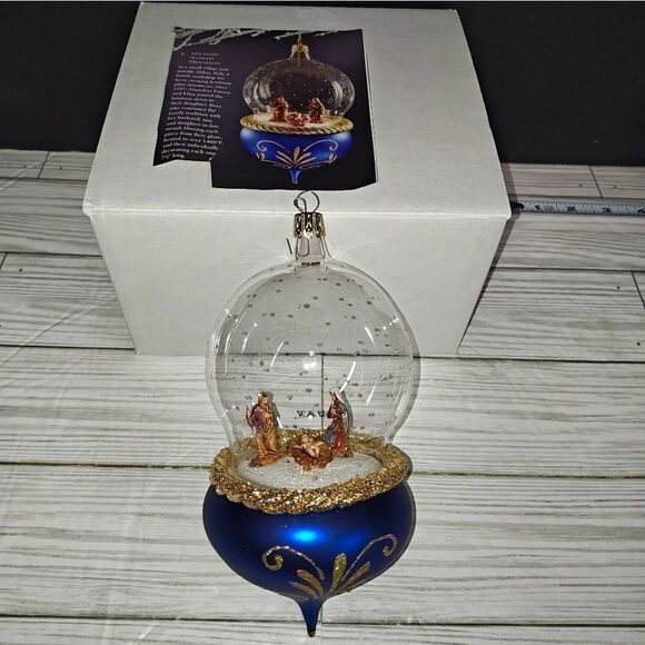 Soffieria De Carlini Italy Nativity Globe Glass Ornament Hand Blown Blue & Gold - Picture 1 of 11